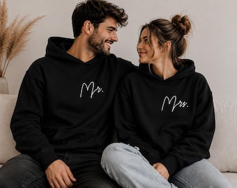 Matching Mr and Mrs Hoodies for Couples, Minimalist Couple Hoodies, Wedding Gift, Newlywed Hoodies, Custom Bridal Sweatshirts