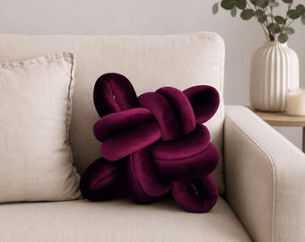 Dark Plum Knot Pillow for Sofa, Knot Cushion Decorative Pillow, Modern Contemporary Home Decor Accent, Elegant Housewarming Gift