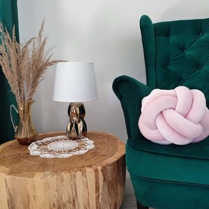 Pink knot pillow in ball shape. Decorative pillow in velur pink color.
Beautiful home decor addition. This pillow is handmade with high quality materials.