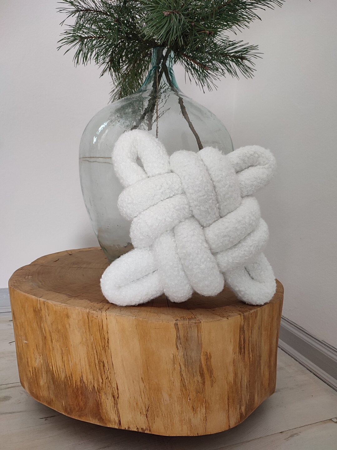 White Boucle Knot Pillow, Modern Decorative Cushion Australia