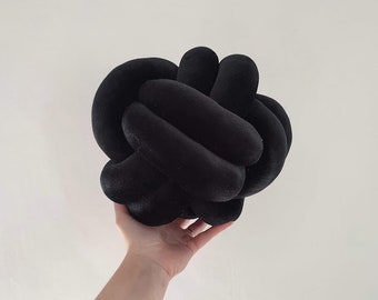 Oreiller noeud, oreiller noeud Velur noir, oreillers noeud moderne, coussin noeud, coussin décoratif, coussins de sol noeud, oreiller scandinave,