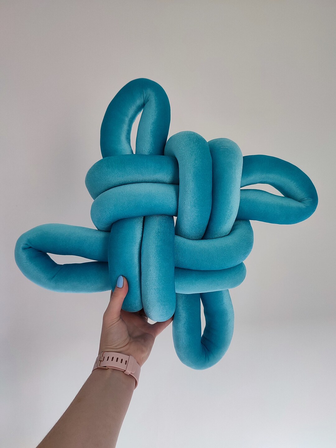 Knot Pillow, Blue Pillow, Modern Knot Pillows, Blue Velour Knot Pillow