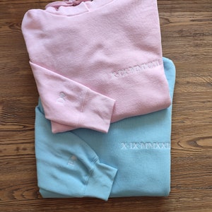 Custom Embroidered Roman Numeral Hoodie, Personalized Couples Gifts, Embroidered Couples Hoodie, Anniversary Date Couples Sweatshirt