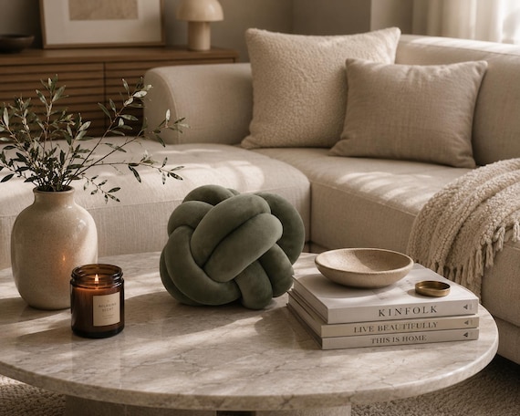 Olivgrün Knotenkissen Dekokissen Knoten Kissen Designer Kissen Modernes Wohnzimmer Deko Sofakissen Minimalistische Wohndeko Geschenk