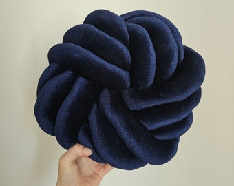 Cuscino con nodo blu navy, cuscino con nodo, cuscini d'accento per divano, palla annodata morbida, decorazione per la casa della sedia, cuscino per divano letto, decorazione della camera del dormitorio