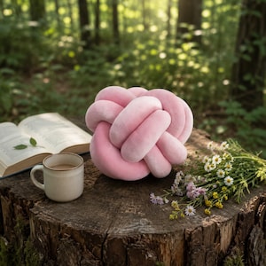 Rosa Knotenkissen Knoten Kissen Dekokissen Modernes Design Sofakissen Wohnzimmer Deko Minimalistisches Kissen Geschenkidee Bild 2