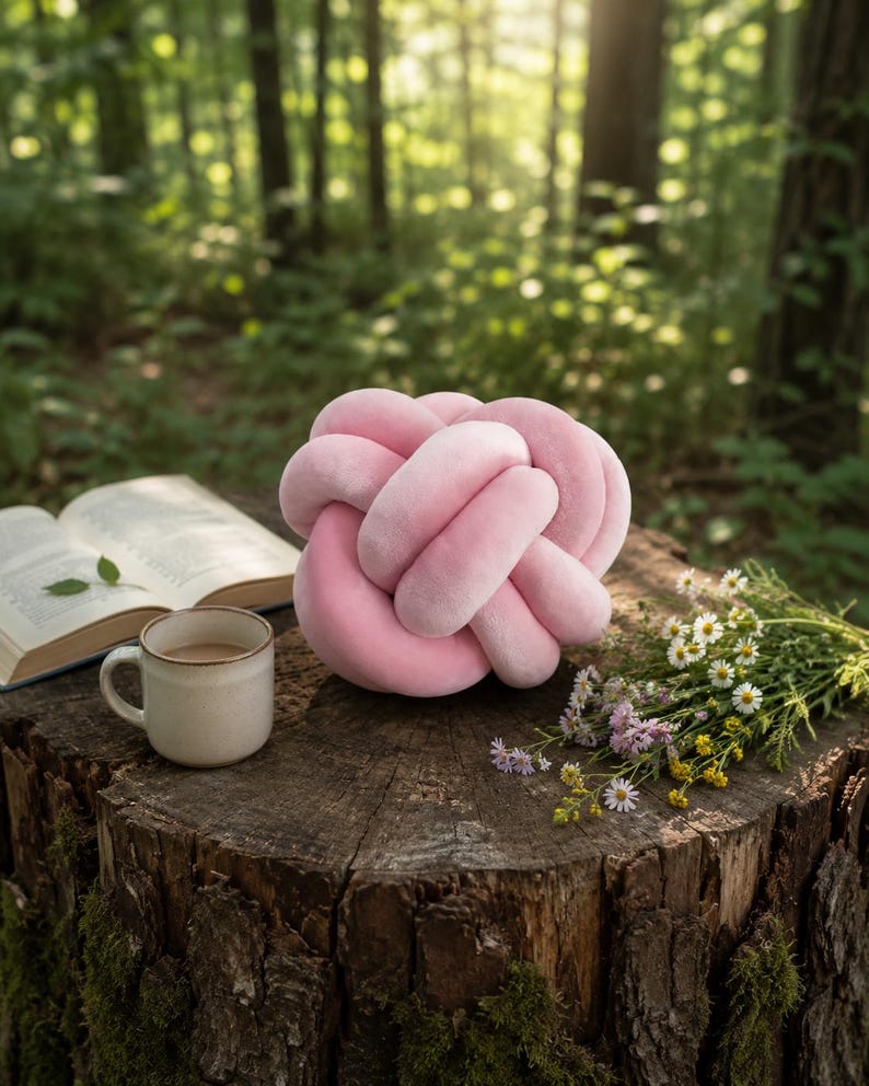 Rosa Knotenkissen Knoten Kissen Dekokissen Modernes Design Sofakissen Wohnzimmer Deko Minimalistisches Kissen Geschenkidee Bild 2