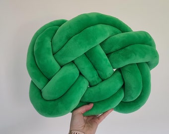Knoopkussen, groen krakelingkussen, moderne knoopkussens, groen knoopkussen, knoopkussen, groen plat kussen, decoratief kussen, groene knoop