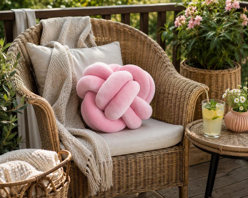 Rosa Knotenkissen Knoten Kissen Dekokissen Modernes Design Sofakissen Wohnzimmer Deko Minimalistisches Kissen Geschenkidee Bild 3