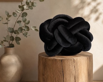 Black Knot Pillow, Decorative Accent Cushion, Modern Throw Pillow, Scandinavian Decor, Japandi Home Decor, Designer Pillow