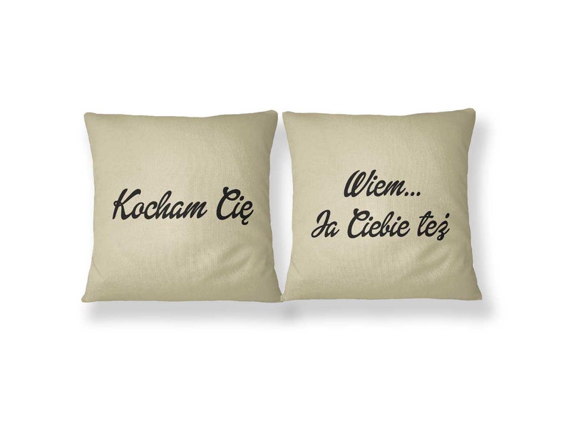 Pillows for couple, 2 Decorative cushions, Wedding Shower Gift, Kocham Cie Pillow, Love Pillow image 1