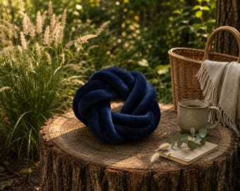 Navy Blue Knot Pillow, Modern Decorative Cushion, Accent Sofa Pillow, Living Room Decor, Housewarming Gift, Designer Pillow