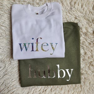 Wifey & Hubby Sweatshirt, Newlywed Honeymoon Outfit, Couple Hoodie, Engagement Clothings, Matching Wifey and Hubby, New Wife Sweatshirt