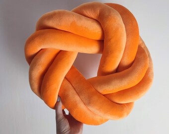 Oreiller nœud, Oreiller nœud orange, Oreiller nœud moderne, Oreiller nœud orange, Coussin nœud, Oreiller plat, Coussin décoratif, Oreiller orange