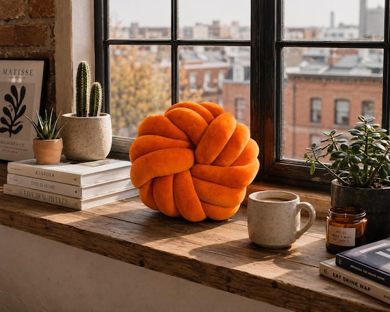 Orange Knotenkissen Dekokissen Knoten Kissen Designer Kissen Modernes Wohnzimmer Deko Sofakissen Minimalistische Wohndeko Geschenk