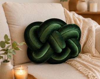 Waldgrün Knotenkissen Dekokissen Knoten Kissen Moderne Wohndeko Sofakissen Wohnzimmer Schlafzimmer Design Geschenk Idee