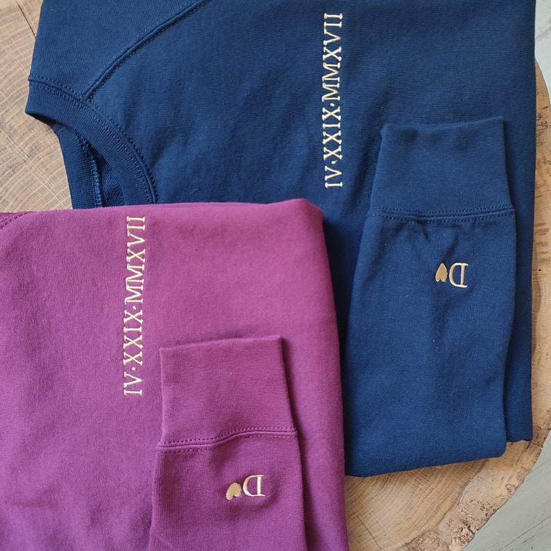 Custom Embroidered Roman Numeral Hoodie, Personalized Couples Gifts, Embroidered Couples Hoodie, Anniversary Date Couples Sweatshirt zdjęcie 8