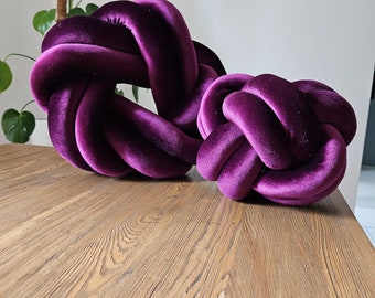 Set of Two Knots Pillow, Purple pillow, Modern Knot Pillows, Dark purple velour Knot Pillow, Knot Cushion, Dark plum Velvet Pillow