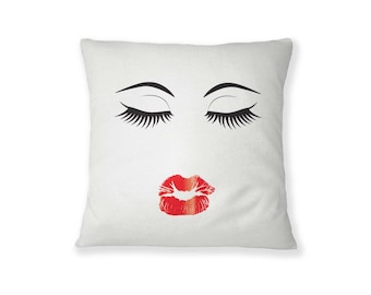 Make Up Pillow, Eyes and Lips, Throw Pillow, Pillow Covers, Farmhouse Decor, Reading Pillow, Lake House Decor, Office Decor, Apartment Decor