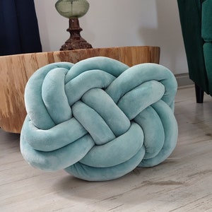 Handmade Knot Pillow: Dusty Blue Decorative Cushion