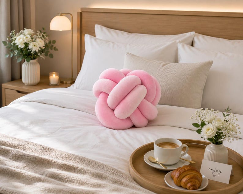 Rosa Knotenkissen Knoten Kissen Dekokissen Modernes Design Sofakissen Wohnzimmer Deko Minimalistisches Kissen Geschenkidee Bild 6