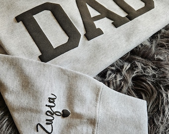 Personalisiertes Papa-Sweatshirt mit Kindernamen auf dem Ärmel, geprägtes Papa-Sweatshirt, neues Papa-Geschenk, Papa-Sweatshirt, Papa-Shirt