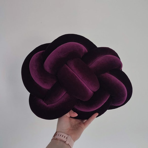 Knot Pillow, Pretzel pillow, Modern Knot Pillows, Dark purple velour Knot Pillow, Knot Cushion, Dark plum Velvet Pillow, Decorative Cushion