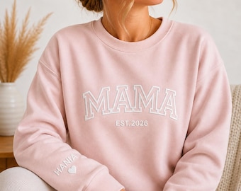 Felpa personalizzata per la mamma con i nomi dei bambini sulla manica, felpa con cappuccio per la mamma in rilievo, regalo per neomamma, felpa per la mamma, girocollo per la mamma, maglietta per la mamma