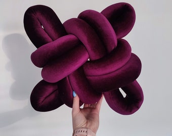 Knot Pillow, Purple pillow, Modern Knot Pillows, Dark purple velour Knot Pillow, Knot Cushion, Dark plum Velvet Pillow, Decorative Cushion
