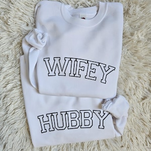 Wifey Hubby Sweatshirt, Honeymoon Sweater, Husband & Wife Matching Couple Sweatshirt, Honeymoon Outfits, Wedding Party Gift, Bride Gift