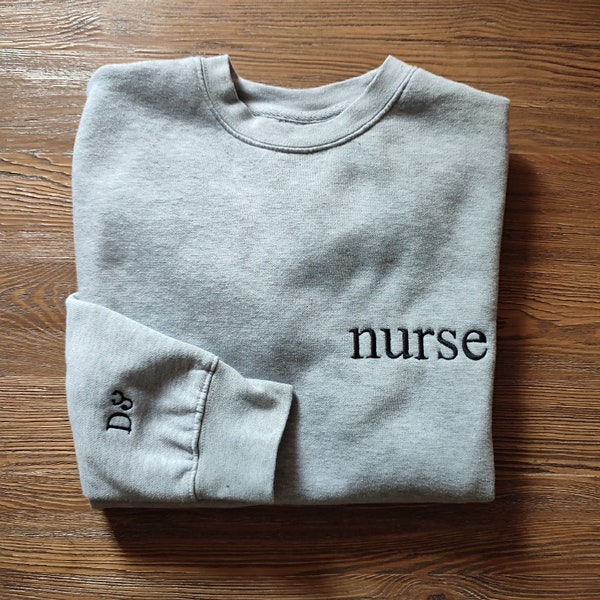 Personalized Embroidered Nurse Sweatshirt with Custom Name and Stethoscope on Sleeve, Embroidered Nurse Sweatshirt, Nurse Sweatshirt