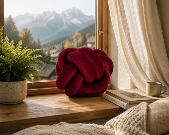 Burgund Knotenkissen Dekokissen Knoten Kissen Designer Kissen Modernes Wohnzimmer Deko Sofakissen Minimalistische Wohndeko Geschenk