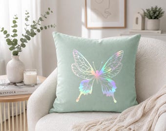Butterfly Throw Pillow, Metallic Gold Butterfly Cushion, Decorative Pillow Cover, Boho Home Decor, Gift for Her, Bedroom Sofa Accent