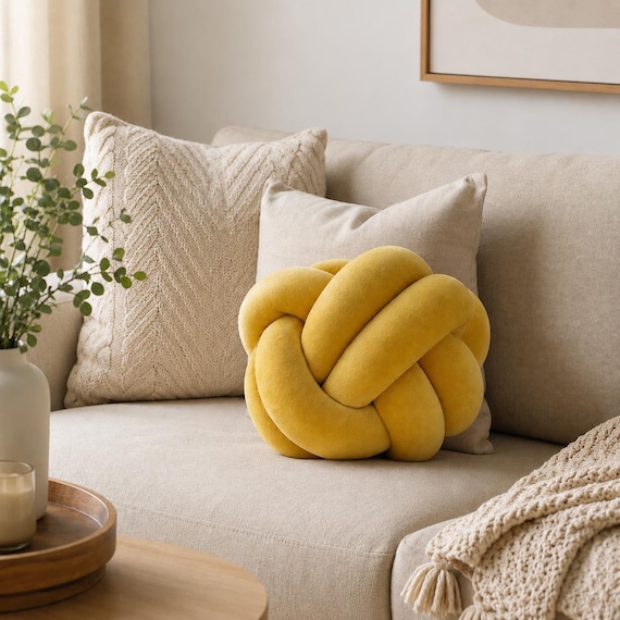 Gelb Knotenkissen Dekokissen Knoten Kissen Moderne Wohndeko Sofakissen Wohnzimmer Schlafzimmer Design Geschenk Idee