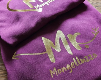 Sudadera con capucha personalizada con apellido Mr And Mrs, sudadera Mr Mrs, sudadera con capucha para parejas, pareja a juego, sudadera para parejas, regalo del 1er aniversario para esposa