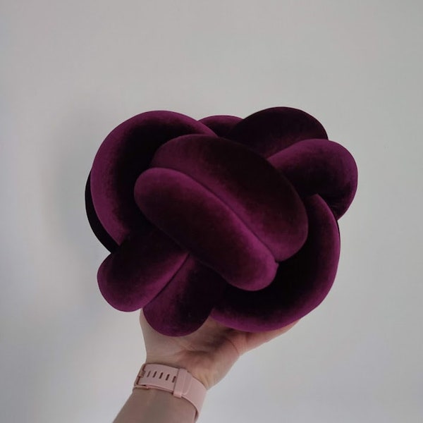 Knot Pillow, Purple pillow, Modern Knot Pillows, Dark purple velour Knot Pillow, Knot Cushion, Dark plum Velvet Pillow, Decorative Cushion