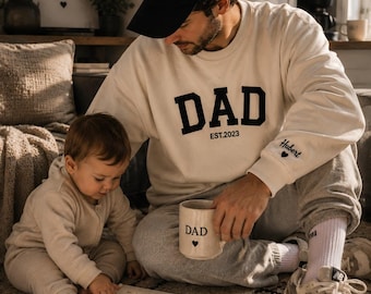 Personalized Dad Sweatshirt: Embossed Name Sleeve, New Dad Gift