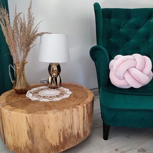 Pink knot pillow in ball shape. Decorative pillow in velur pink color.
Beautiful home decor addition. This pillow is handmade with high quality materials.
