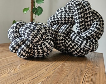 Set of Two Knots Pillow, Black-White Knot Pillow, Knot Cushion, Two Knot Black-White Pillow, Large Knot Pillow, Large Floor Pillow,