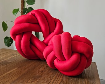 Conjunto de almohada de dos nudos, almohada de nudo de jersey rojo, cojín de nudo rojo, almohada plana, cojín decorativo, decoración del hogar de la silla, almohada de sofá rojo