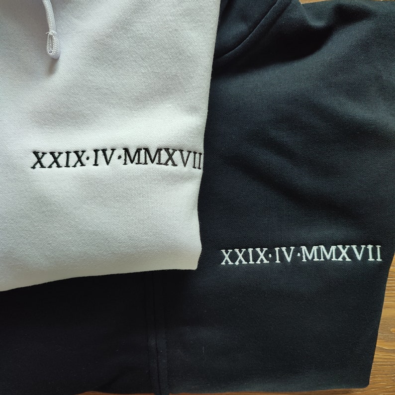 Custom Embroidered Roman Numeral Hoodie, Zip Up Hoodie, Personalized Couples Gifts, Embroidered Couples Hoodie, Anniversary Date Sweatshirt image 3