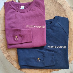 Custom Embroidered Roman Numeral Hoodie, Personalized Gift Date Hoodie Initial on Sleeve, Embroidered Couples Hoodie, 1st Anniversary gift