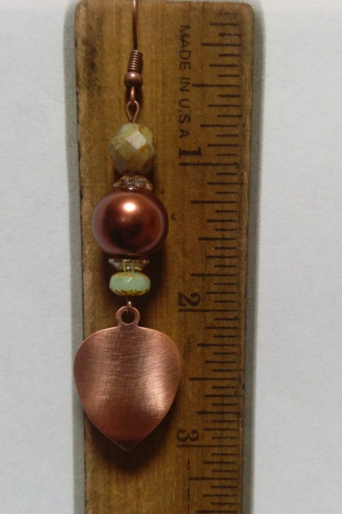 Earrings, Copper Pearl Earrings, Copper Pearls and Green Czech Faceted