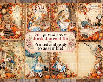 Mini Printed Autumn Fall Alice Junk Journal Kit