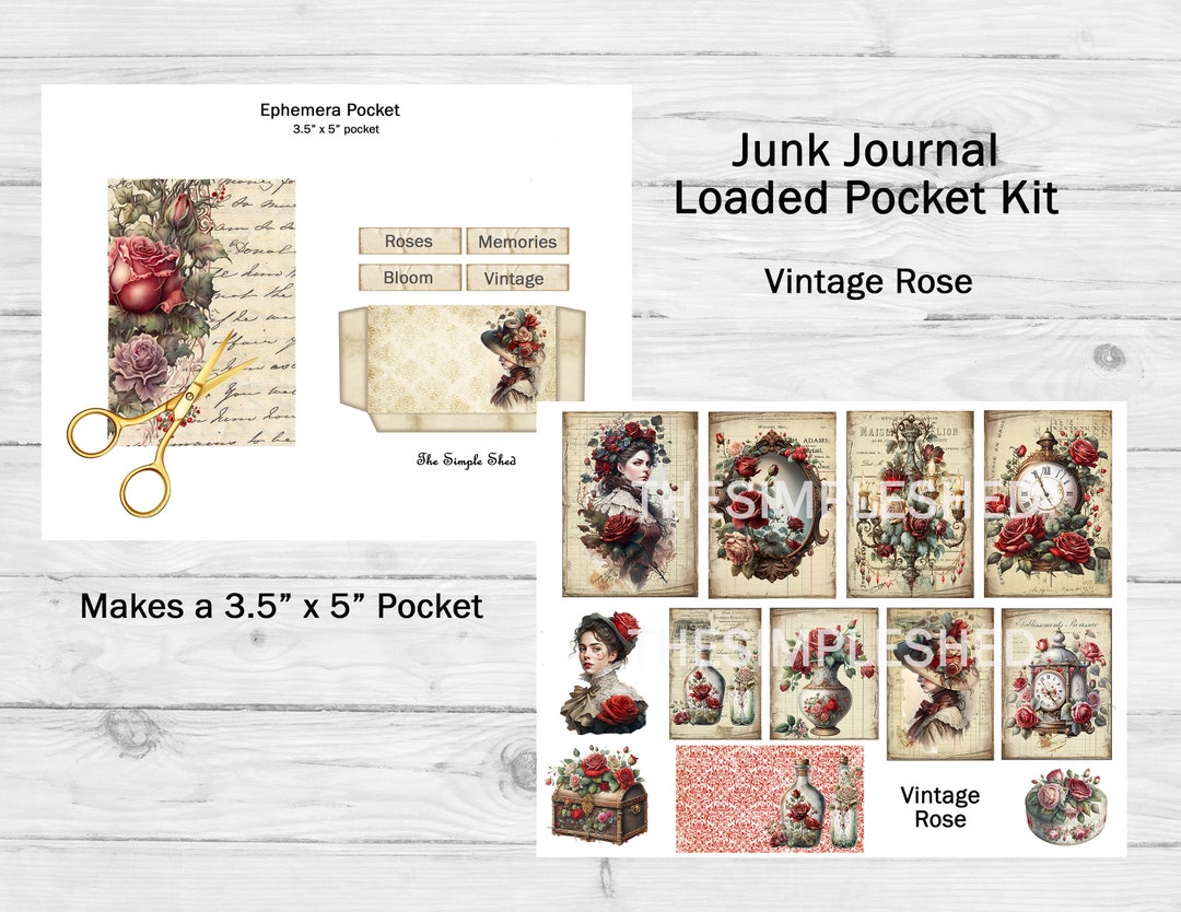 Vintage Rose Digital Junk Journal Loaded Pocket Kit - Etsy