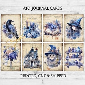Blue Floral Witch Junk Journal ATC Cards Printed & Shipped