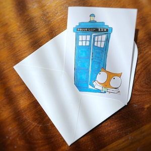 Dr. Who Karte | Eule mit tardis (Original Eule Abenteuer Grußkarte)