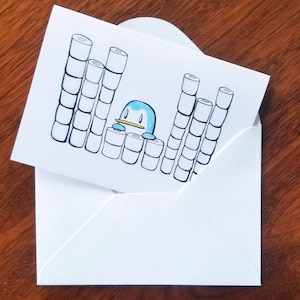 Pinguïn verstopt zich achter toiletpapier Fort | Owl Adventures Wenskaart