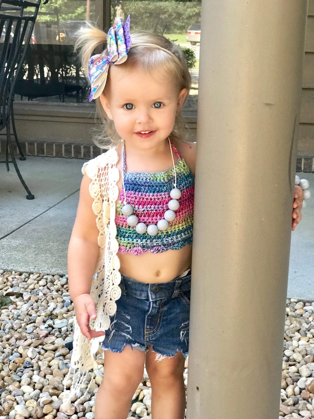 Halter Boho Baby Girl Outfits Crochet Crop Top, Baby Crop Top