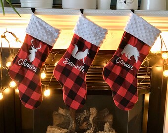 Personalized Christmas Stocking 20'' -, Buffalo plaid Christmas stocking, Buffalo Plaid Christmas stocking, custom stocking, handmade